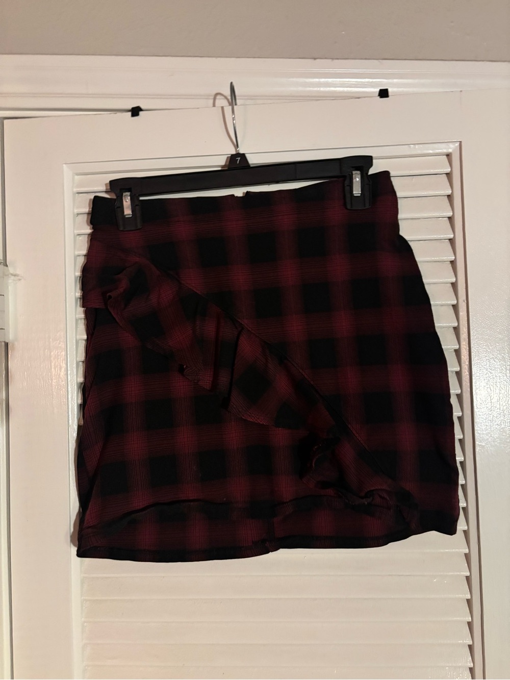 Mossimo Supply Co. Red and Black Plaid Ruffle Wrap Mini Skirt